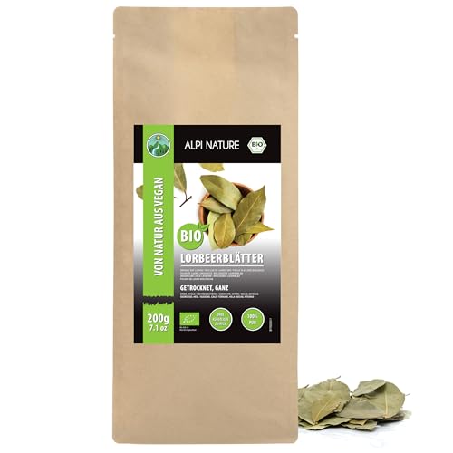 Alpi Nature Hojas de Laurel Orgánicas Enteras 200g, Hojas Secas Enteras, Especia de Laurel para Cocinar