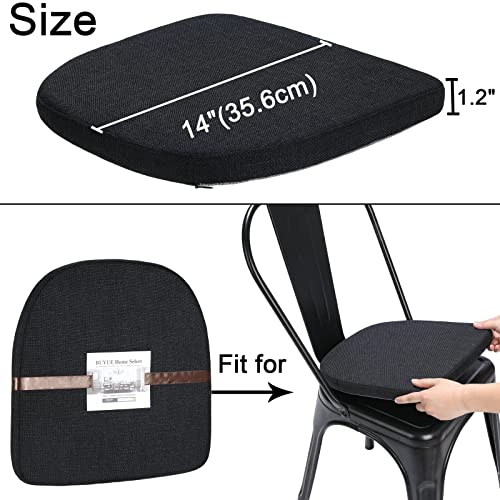 BUYUE Friendly Woven Fabric 14x14 Magnetic Cushions for Metal Chair Set of 4, Enhanced Anti-Slip Seat Pads for Dining Kitchen Café Stackable Chairs (U-Shape, Black, 4 Counts)