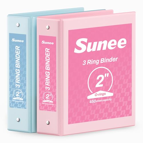 SUNEE 3 Ring Binder 2 Inch 2 Pack Clear View Binder Three Ring PVC-Free (Fit 8.5x11 Inches) for School or Office Supplies Pink & Blue