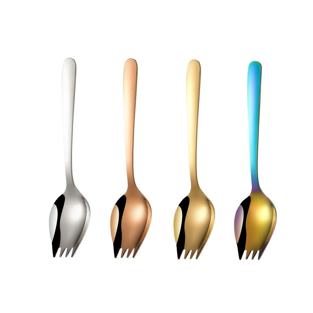 gifthub 4Pcs Stainless Steel Ice Cream Spoons,2 In 1 Reusable Metal Spork,6 Inch Multipurpose Salad Forks Dessert Forks for Ice Cream Salad Fruit(Multicolor)