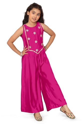 Image of Fashion Dream Girl's Chanderi Silk Embroidered Jumpsuit|Jumpsuits for Girls|Dungaree for Kids Girls