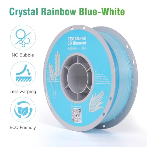 Image of TECSONAR Crystal Rainbow PLA 3D Printer Filament, 1KG Spool(2.2lbs) 1.75mm PLA Fast Color Change 3D Printing Material,Gradient Filament for Most FDM 3D Printers,White Blue