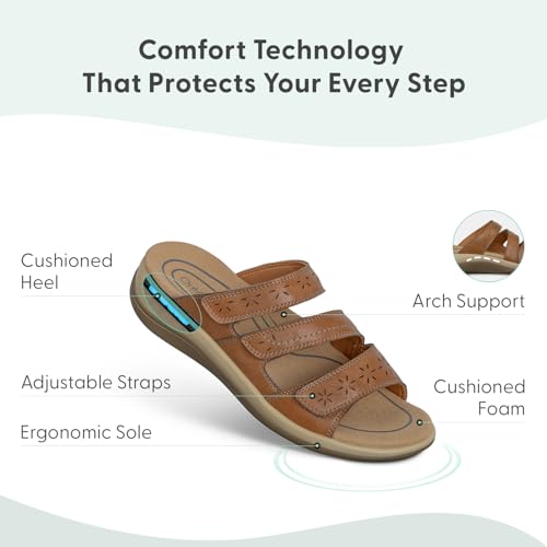 Image of Orthofeet Women's Orthopedic Sahara Adjustable Three-Strap Slide Sandal