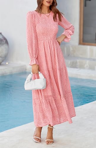 Image of BTFBM Women Casual Long Sleeve Crew Neck Fall Dress Bohemian Relaxed Fit Floral Flowy Maxi Dresses Tiered Cocktail Dress