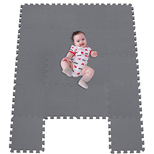 MSHEN18 Piezas Alfombra Puzzle Bebe con Certificado CE y certificación EVA | Puzzle Suelo Bebe | Puede ser Lavado Goma eva,Tamaño 1.62 Cuadrado,gris-12g18