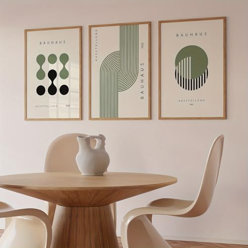 Affiche Bauhaus vert et image murale géométrique abstraite déco salon lot de 3 toiles 20x30