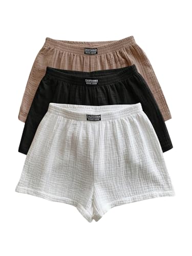 Image of SOLY HUX Women's Summer Shorts 3 Packs Elastic Waist Wide Leg Casual Cotton Shorts Sets
