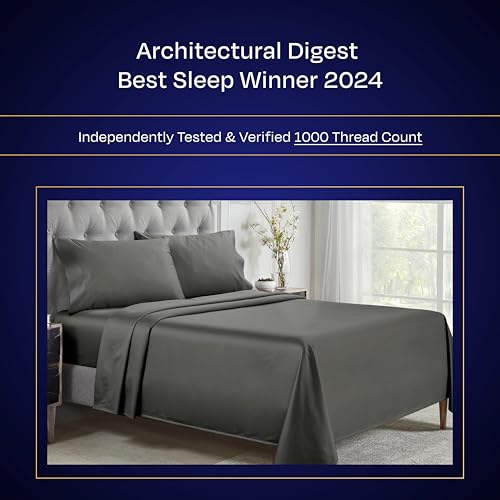 California Design Den Queen Sheets Set - Luxury 1000 Thread Count Sateen, Thick and Natural 100% Cotton Sheets, Deep Pockets, Soft, Breathable and Durable Bedding Set - Grey