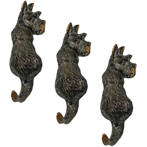 Fyne-Finds Set of 3 Cast Iron Rustic Vintage Scottie Dog Tail Statue Hook Leads Coat Keys Wall Hanger Gift