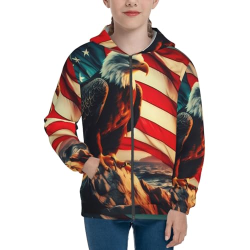American Flag Eagle Kid Hoodies Boys Zip Up Sweatshirts Girls Pullover with Pocket3
