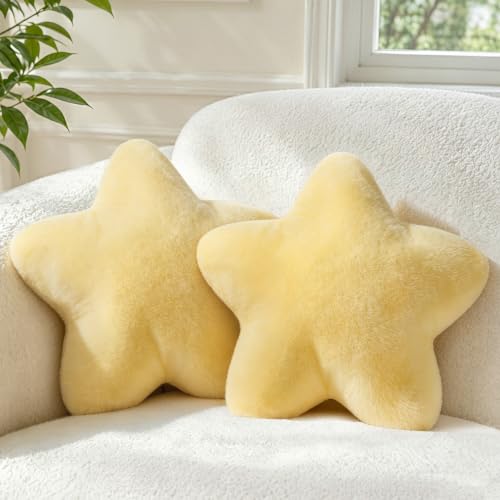 2PCS Star Pillow Set,15.35“ Cute Yellow Decorative Throw Pillows for Bed