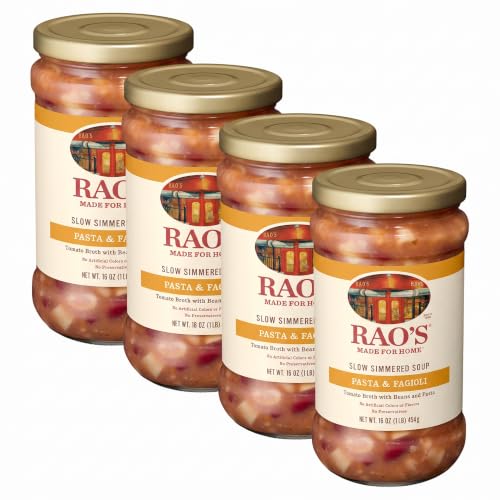 Rao's Homemade Pasta Fagioli Soup, 16oz, Real Vegetables, Traditional Italian Heat and Serve Soup, 1 Pound (Pack of 4)