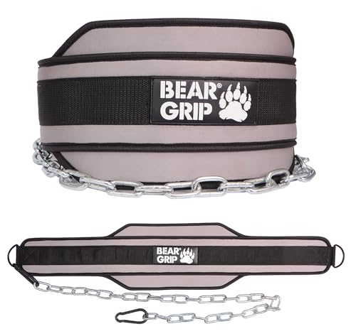 Bear Grip -Weighted Dip & Pull up Belt for Strength Training, Bodybuildng (Grey)