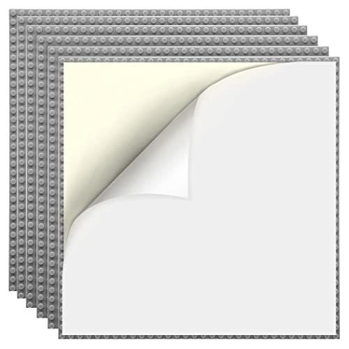 Lekebaby 6 Pack Peel and Stick Baseplates, 25.5 x 25.5 cm Classic Building Board Base Plates 100% Compatible with All Major Brands, Grey