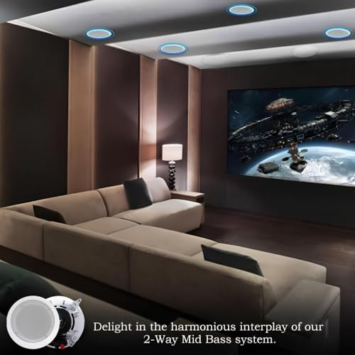 Image of Technical Pro Home Stereo System Kit - 6 Channel 6000 Watts Bluetooth Amplifier w / 6 Qty of 8 inch Framed Ceiling Speakers 300 W Each, 300 ft Speaker Wire & Remote for Living Room, Office, Bar