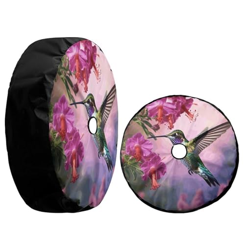 Image of Delerain Spare Tire Cover with Backup Camera Hole Hummingbird Wheel Covers Waterproof Dust-Proof UV Sun Universal Fit for RV Trailer RV SUV Truck (17 Inch for Diameter 31 inch-33 inch)