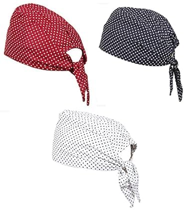 SATKARTAR Pure Cotton Polka Dot Patka Durag Skull Cap (Pack of 3) | Adjustable Sweat Wicking Headband/Helmet Liner for Riders, Sports & Chemo