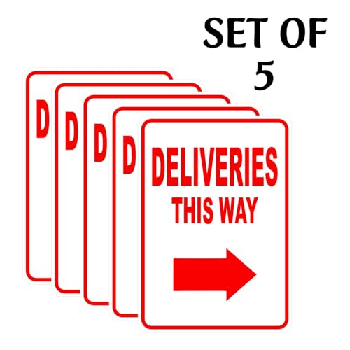Image of CVANU Deliveries This Way Warning Safety Self-Adhesive Waterproof PVC Vinyl Sign Sticker Size (11.7inchX8.3inch) Pack of 5