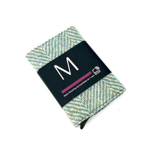 Maccessoro Harris Tweed Pop Up Card Holder – Handwoven Wool from Scotland – A Modern Classic in Heritage Fashion, Made in Scottland (Turquoise)2