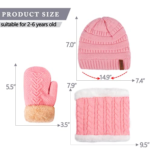 Image of 3 Pack Winter Beanie Hat Scarves Gloves for Boys Girls 2-6-10-14 Years Boys Girls Thermal Warm Thick Knit Fleece Lined Set