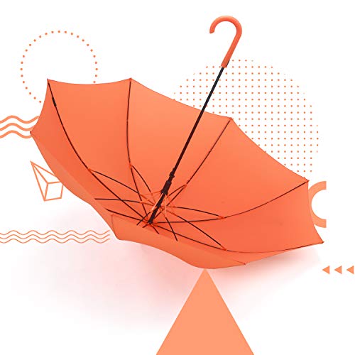 Rumbrella Orange Uv Stick Umbrella Auto Open Upf 50+ With J Hook Handle 50In #TOP6