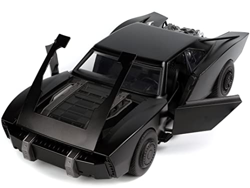 Image of Batmobile Matt Black with Lights and Diecast Figurine (2022) Movie DC Comics 1 /18 Diecast Model Car by Jada 32504