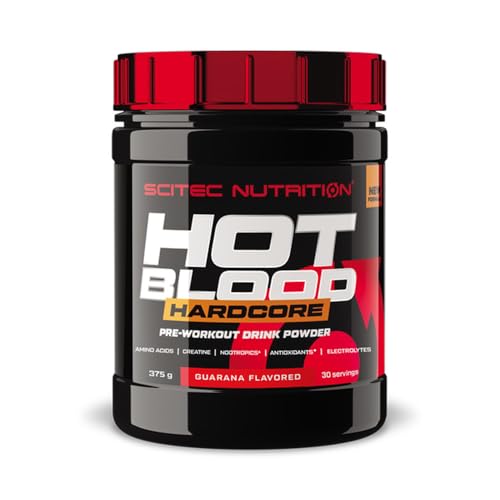 Scitec Nutrition Hot Blood Hardcore, Getränkepulver vor dem Training mit Aminosäuren und Kreatin, 375 g, Guarana