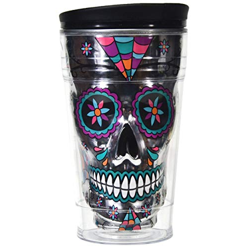 Sugar Skull Tumbler Insulated 18 Ounce Coffee Travel Mug, Day of the Dead