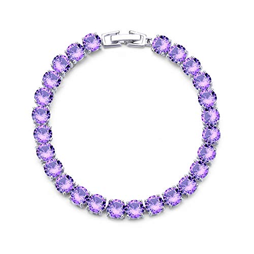 SEQUITO Tennis Bracelets for Women Bracelet Cubic Zirconia Bracelet White Gold Plated Round Bracelet for Women Wedding Gift 7.0 Inches Or 8 Inches with Extended Clasp Purple
