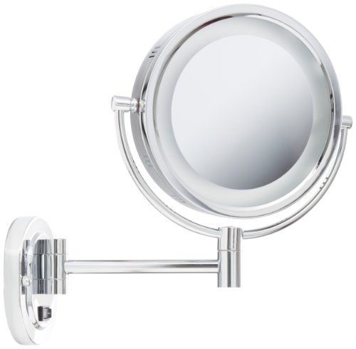 Jerdon HL165CD 8-Inch Lighted Wall Mount Direct Wire Makeup Mirror with 5x Magnification, Chrome Fin - //coolthings.us