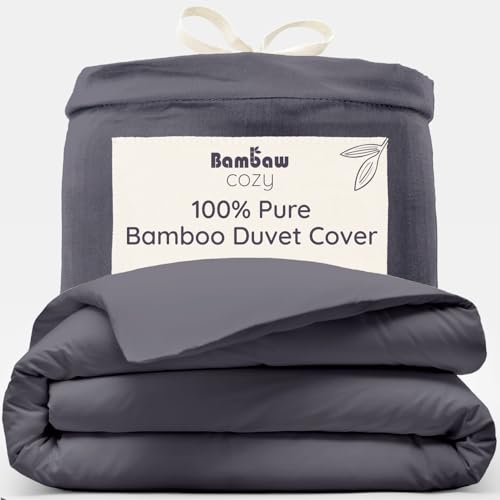 Bambaw Bamboo Double Duvet Cover, 200x200 cm, Summer Cool Bedding, Bamboo Bed Sheets, Hotel Quality Cold Sheets for Sleeping, Breathable & Soft Bedding, Anti Allergy Duvet Cover 200x200 cm (Charcoal)