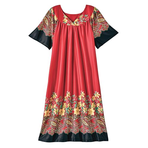 Image of AmeriMark Casual Women's Patio Muumuu House Dress Loose Comfortable Short Sleeve Sun Dress Lounger Gown Sleepwear for Ladies