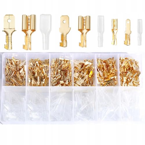 Ktolplao 450pcs Spade Connectors Kit 2.8/4.8/6.3mm Quick Splice Crimp Terminals with PVC Sleeves Copper Male Female Terminals for Car Stereo Marine Wiring