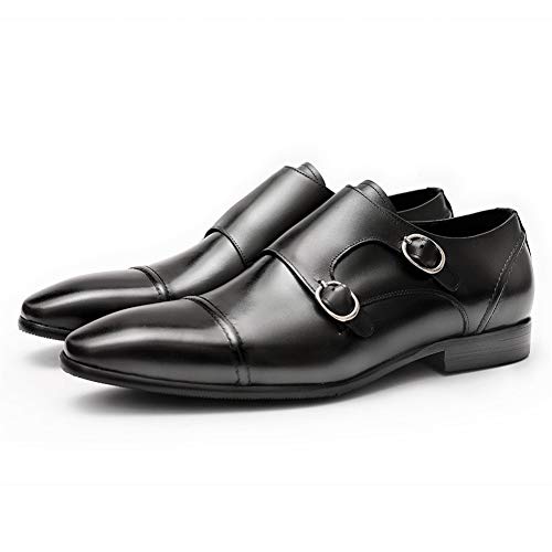 Slip On Formal Shoes for Men Oxford ShoesGenuine Leather Pointed Toe Low Top Monk Strap Block Heel Easy Care3