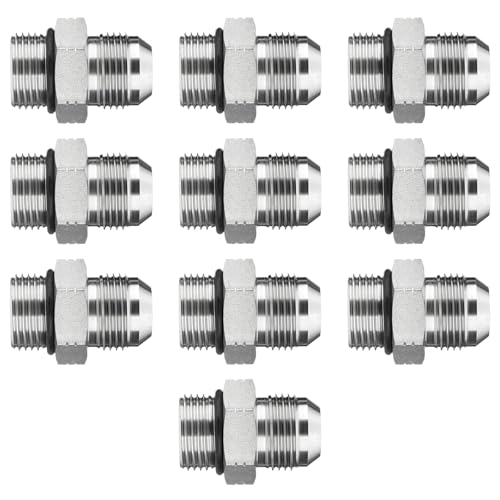 Image of 10 Pack Hydraulic Hose Adapter Fittings: 3 /4 inch JIC 37 Male x #12 SAE /ORB Male, Straight Tube Fitting Kits with Protection Cover