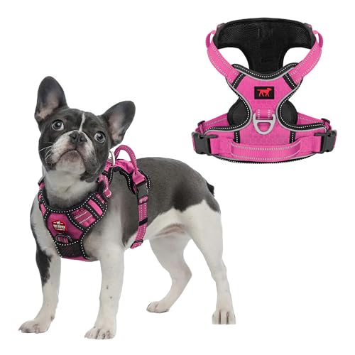 Tuff Pupper No Pull Easy Walk Dog Harness | Heavy Duty Pet Vest | Front & Back Leash Clips | Strong Safety Handle | Reflective Anti Pull Vest | Comfortable Padded Escape Proof Harness (Small, Pink)