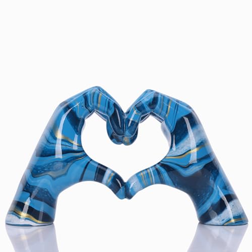 Colourful hand heart decoration, heart hand statue, love finger sculpture wedding decoration, suitable for bookshelf coffee table office bedroom TV cabinet bookshelf small ornaments home decoration.