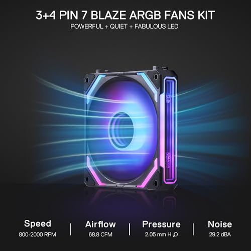 Image of Redragon GCF012 Reverse 120mm PC Case Fan, Daisy-Chain Connection, 5V 3Pin ARGB Lighting, 4 Pin PWM Case Fan, for Radiator /Computer Case Cooling, 120x120x25mm, 3 Pack, Black