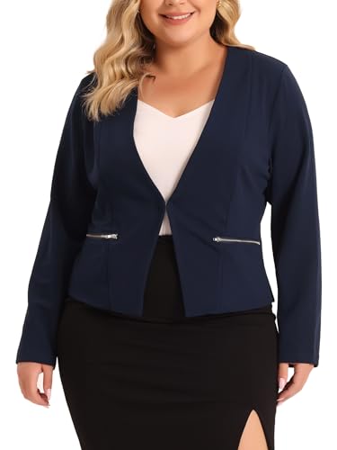 Agnes Orinda Plus Size Blazer for Women Crop Collarless Long Sleeve Work Blazers Suit Blazer Jacket