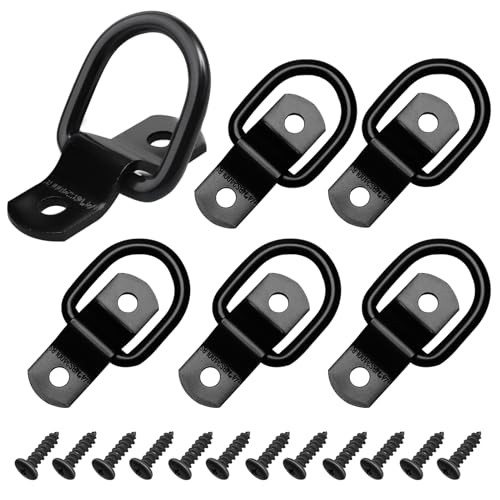 Paquete de 6 anclajes de amarre de carga con anillos en D, ganchos de amarre resistentes para camiones con tornillos para asegurar la carga en remolque, camión, barco, coches, kayak (negro)