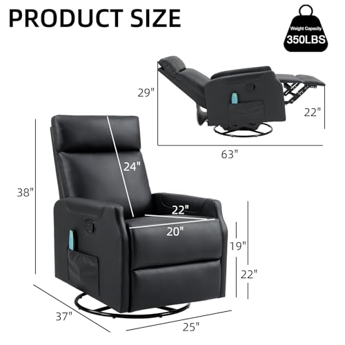Sillón giratorio reclinable negro madera miniatura 2