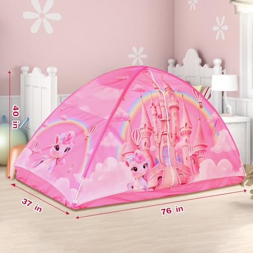 Image of Kid Bed Tent -Twin Play Tent Baby Toddlers Dream Playhouse(Pink Castle)