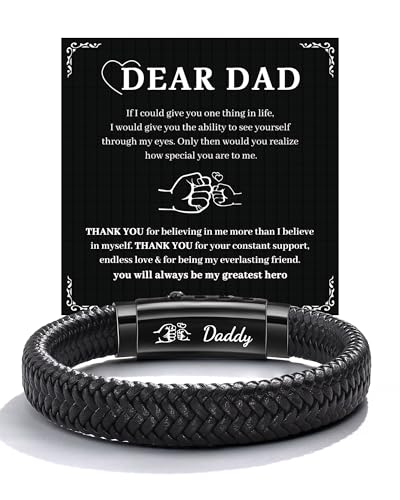 PZXHRY Gifts for Father Dad Fathers Day Father Bracelet From Daughter Son Daddy Birthday Christmas Anniversary for Grandpa Husband Stepdad New Dad To Be Men Leather Bracelet
