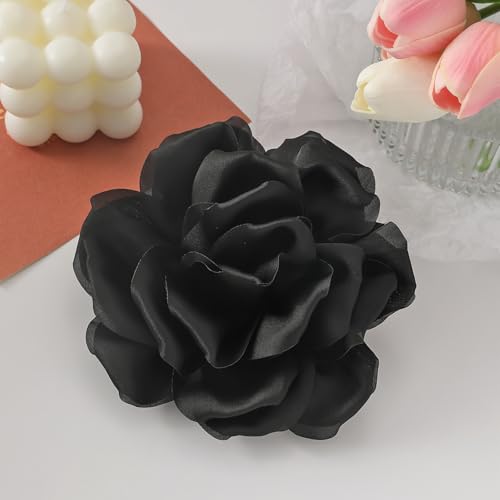 Image of Flower Brooch Pins for Women 5.5in Lapel Pins Large Rose Floral Brooches Dainty Satin Fabric Brooches Rose Flower Hair Clips Wedding Party Dance Clothes Accessories Jewelry