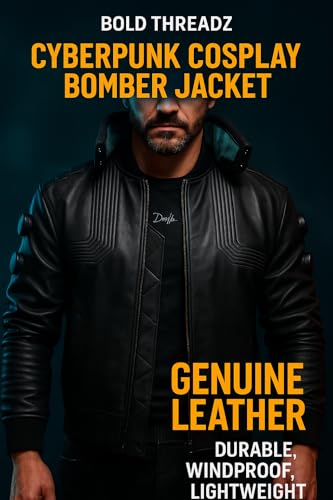 Dusky Black Cyber Cosplay Samurai Gaming Punk Motorcycle Bomber Real Leather Jacket3