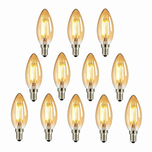 NUODIFAN LED Edison Glühbirne E14, 12x Vintage Kleine LED Kerze Birne Antike Lampe (Warmweiß 4W 2700K Amber Glas) Dekorative Retro Glühbirne Ideal für Kronleuchter Hänge Kristalllampe