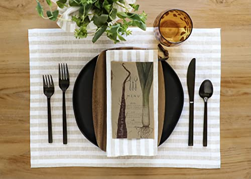 Image of Solino Home 100% Pure Linen Napkins, 20 x 20 in, Natural Striped, Set of 4