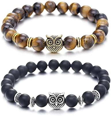 Softones Owl Gifts Owl Bracelets Healing Crystals Bracelet for Women Men Spiritual Energy Beaded Bracelet Set Gifts