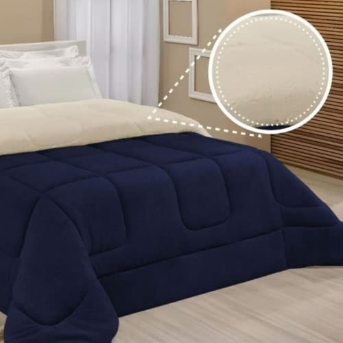 Edredom Sherpa Cobertor E Coberdrom Casal Queen Grosso (Azul Marinho)