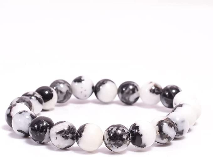 Bracelet en jaspe zébré blanc noir naturel avec perles rondes pour femme